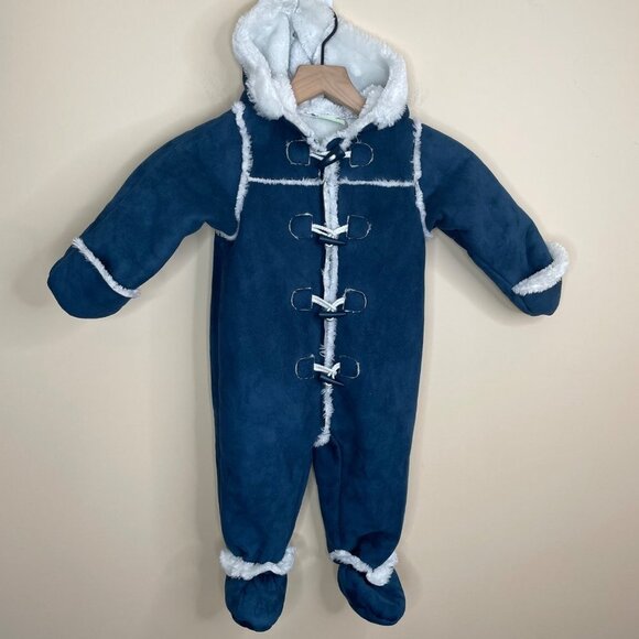 First Impressions Blue‎ Fleece Lined Snowsuit Size 24 Months Vintage Inspired - Picture 1 of 10